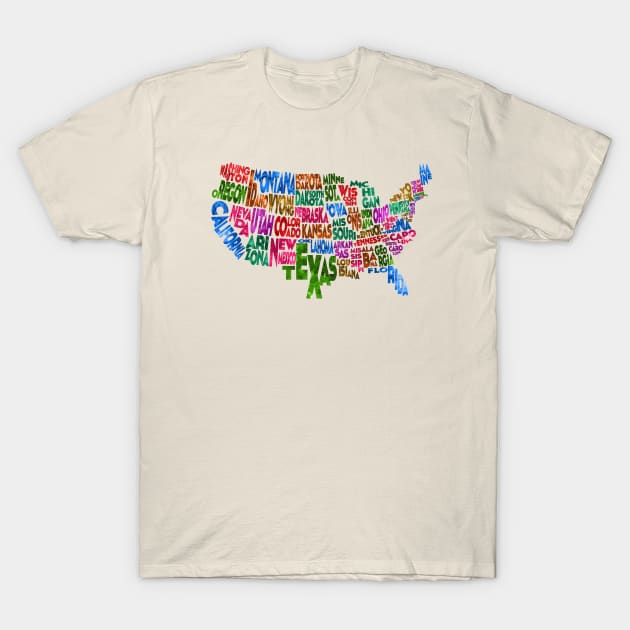 Colorful and Typographic USA Map T-Shirt by inspirowl